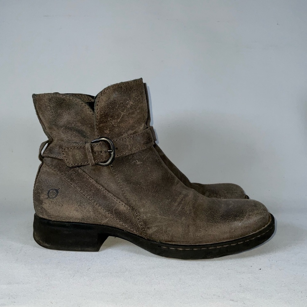 Born Boots Womens 8.5 Mairead Gray Leather Zip Up Shoes Ankle Buckle Casual